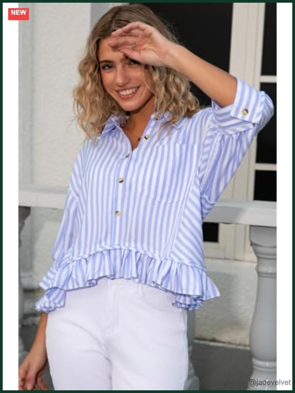 Elegant Ruffled Short Sleeve Button Down Blouse - Women's Summer Top - Picture 3 of 5
